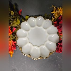 Vintage Gold Edged Milk Glass Deviled Egg Platter